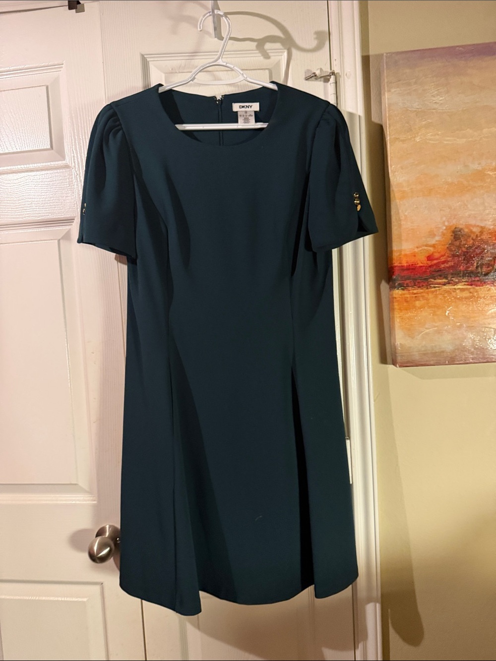 DKNY Deep Teal Puff-Sleeve Shift Dress